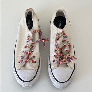 Converse Cream Sneakers with Floral Multicolor Trim and Laces